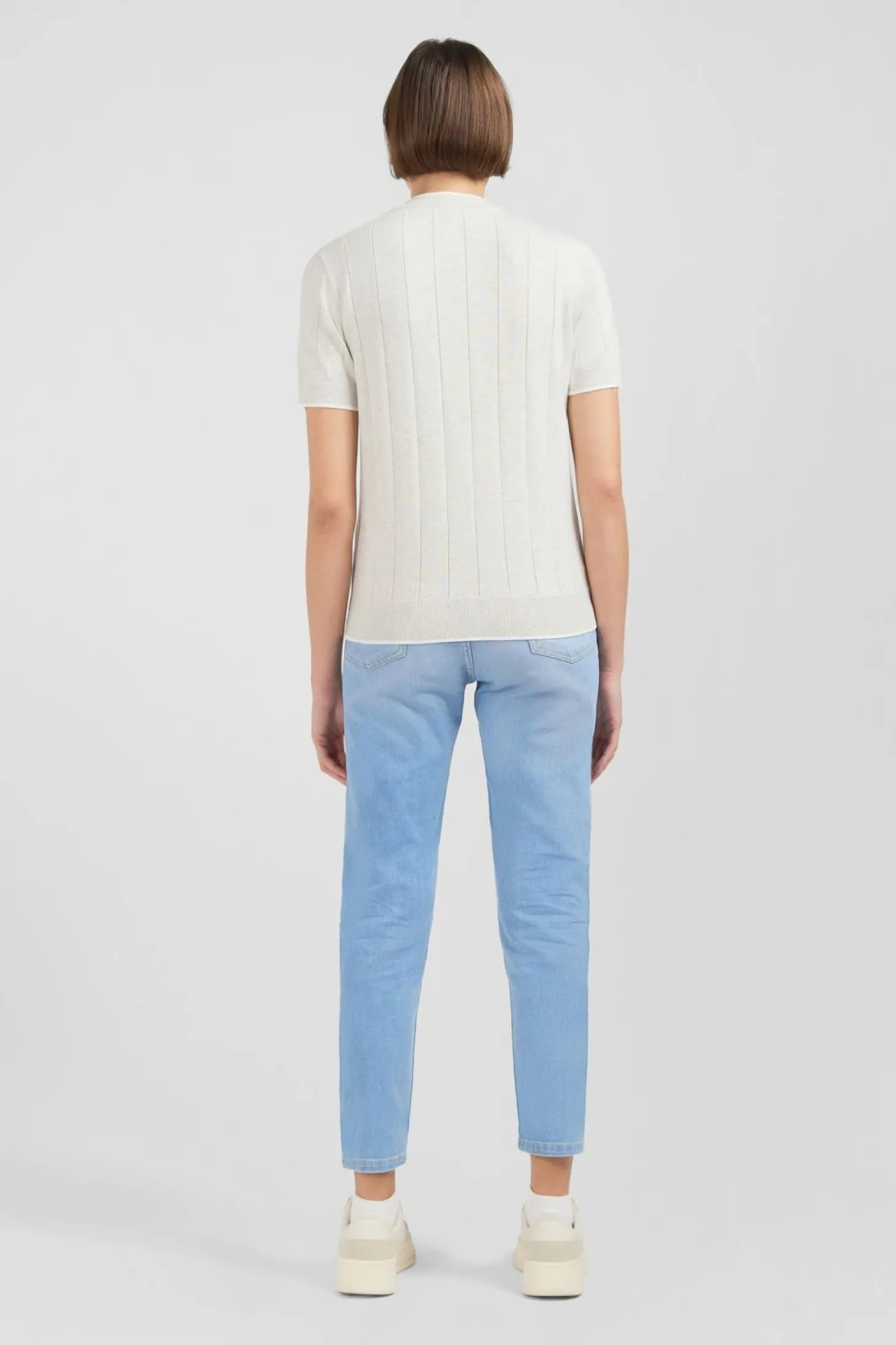 Pull Gris Clair A Manches Courtes Uni