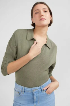 Pull Kaki A Col Polo