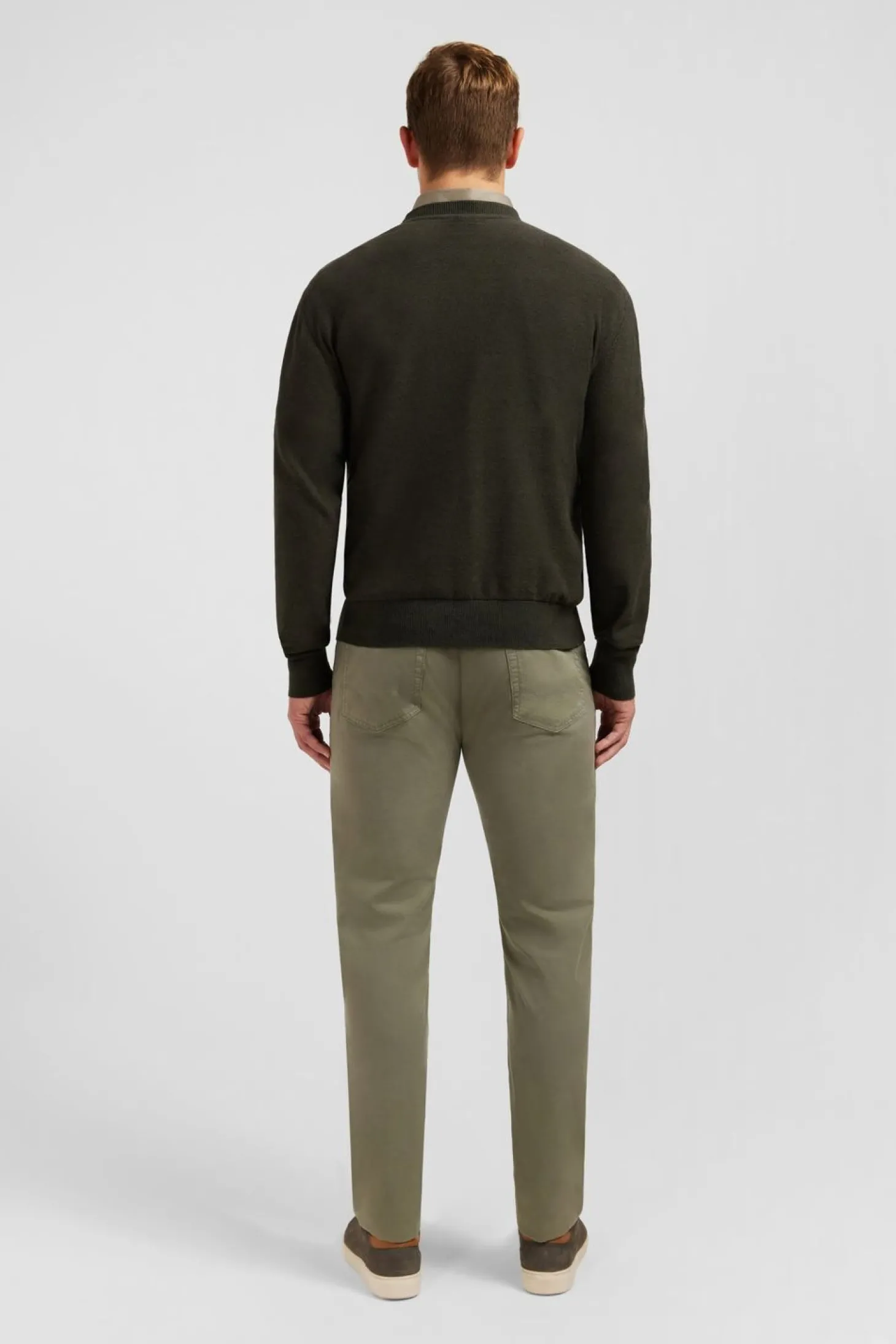 Pull Kaki Fonce En Lin Melange