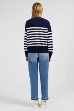 Pull Mariniere Marine Et Blanc En Lin Et Coton