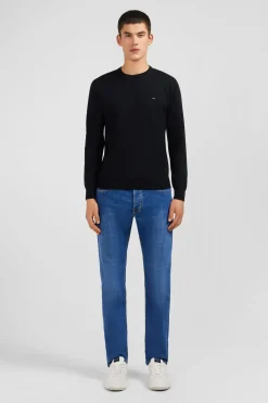 Pull Noir A Col Rond En Coton