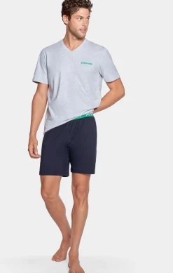 Pyjama Court Gris A Logo Eden Park En Jersey Coton