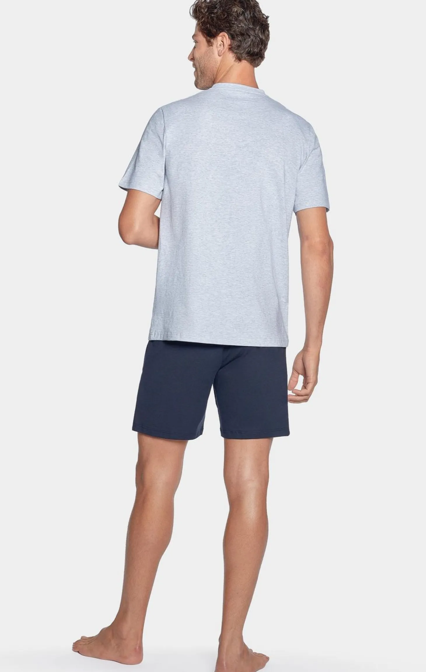 Pyjama Court Gris A Logo Eden Park En Jersey Coton