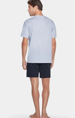 Pyjama Court Gris A Short Micro Motifs En Jersey Coton