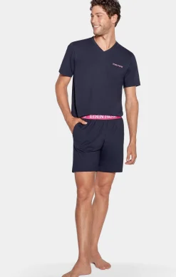 Pyjama Court Marine A Logo Eden Park En Jersey Coton