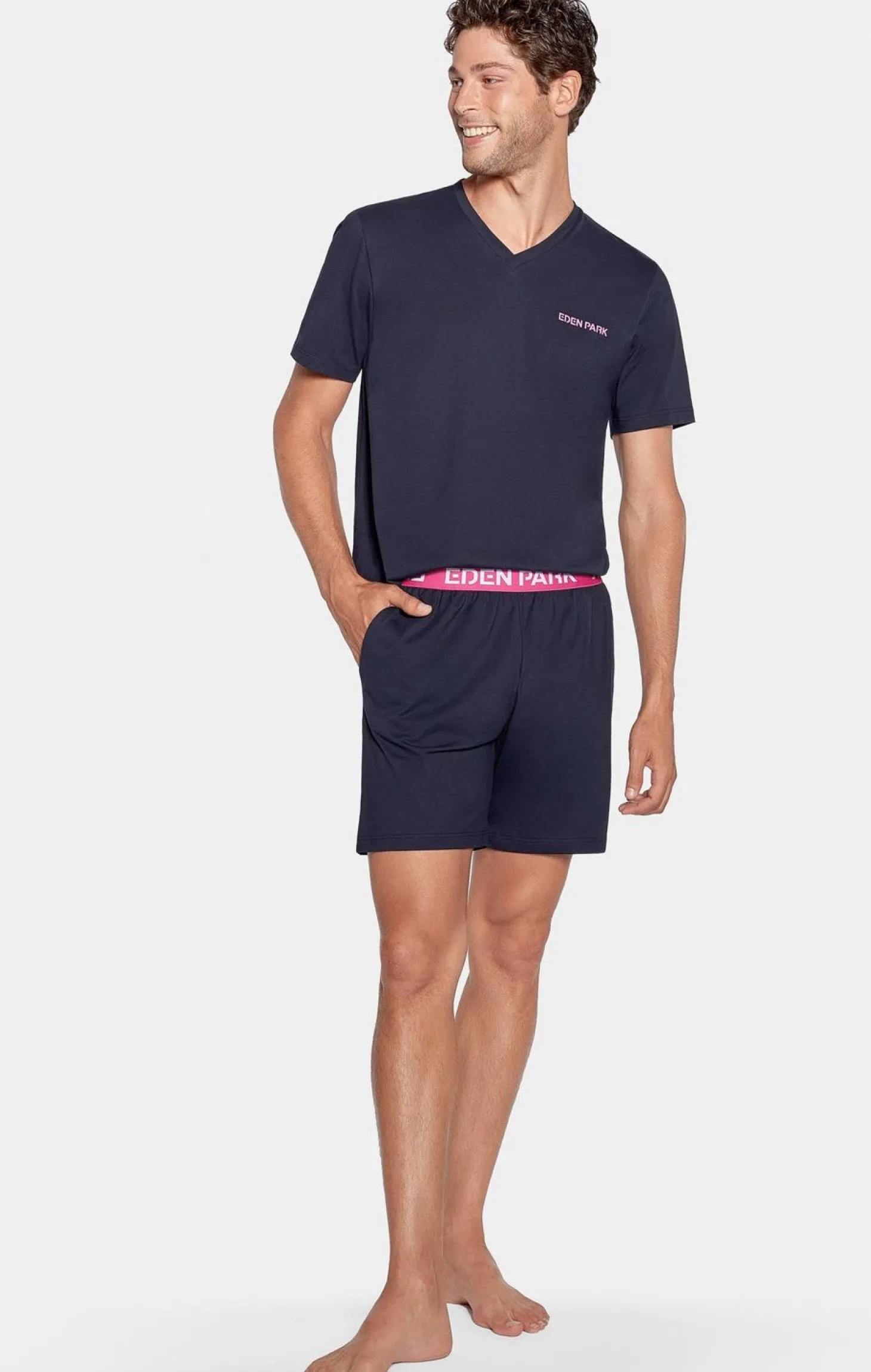 Pyjama Court Marine A Logo Eden Park En Jersey Coton