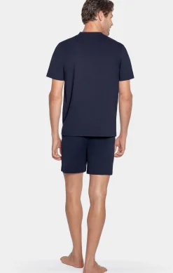 Pyjama Court Marine A Logo Eden Park En Jersey Coton