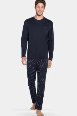 Pyjama Long Marine A Micro Motifs En Jersey Coton