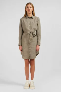 Robe Chemise En Lin Kaki