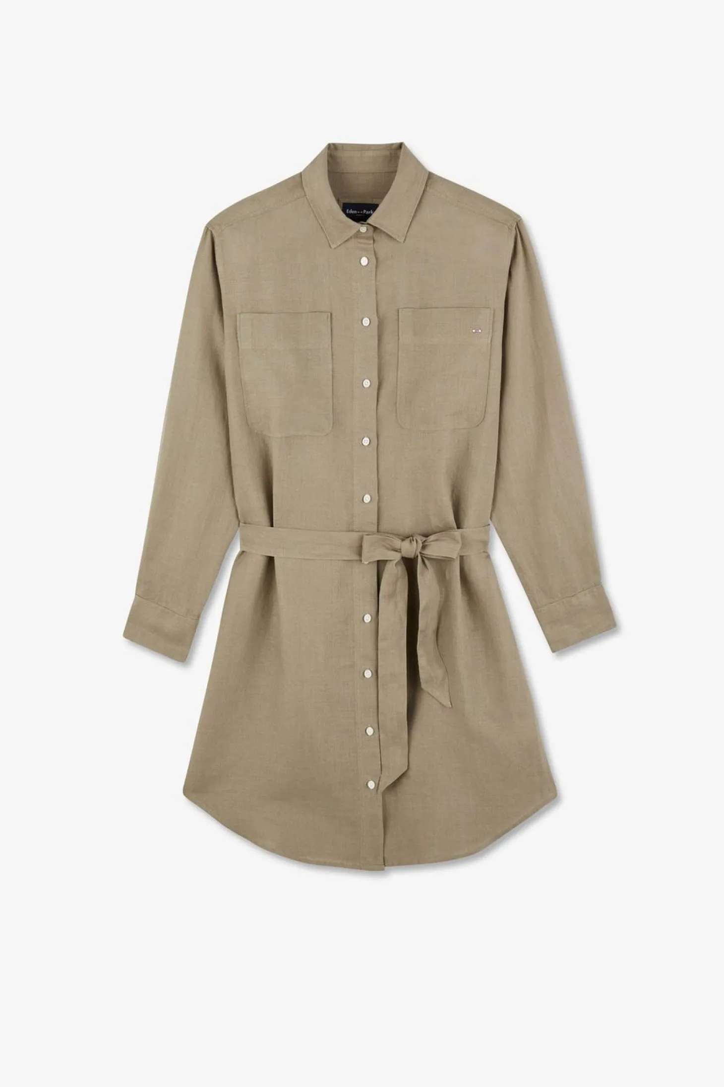 Robe Chemise En Lin Kaki