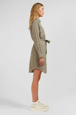 Robe Chemise En Lin Kaki
