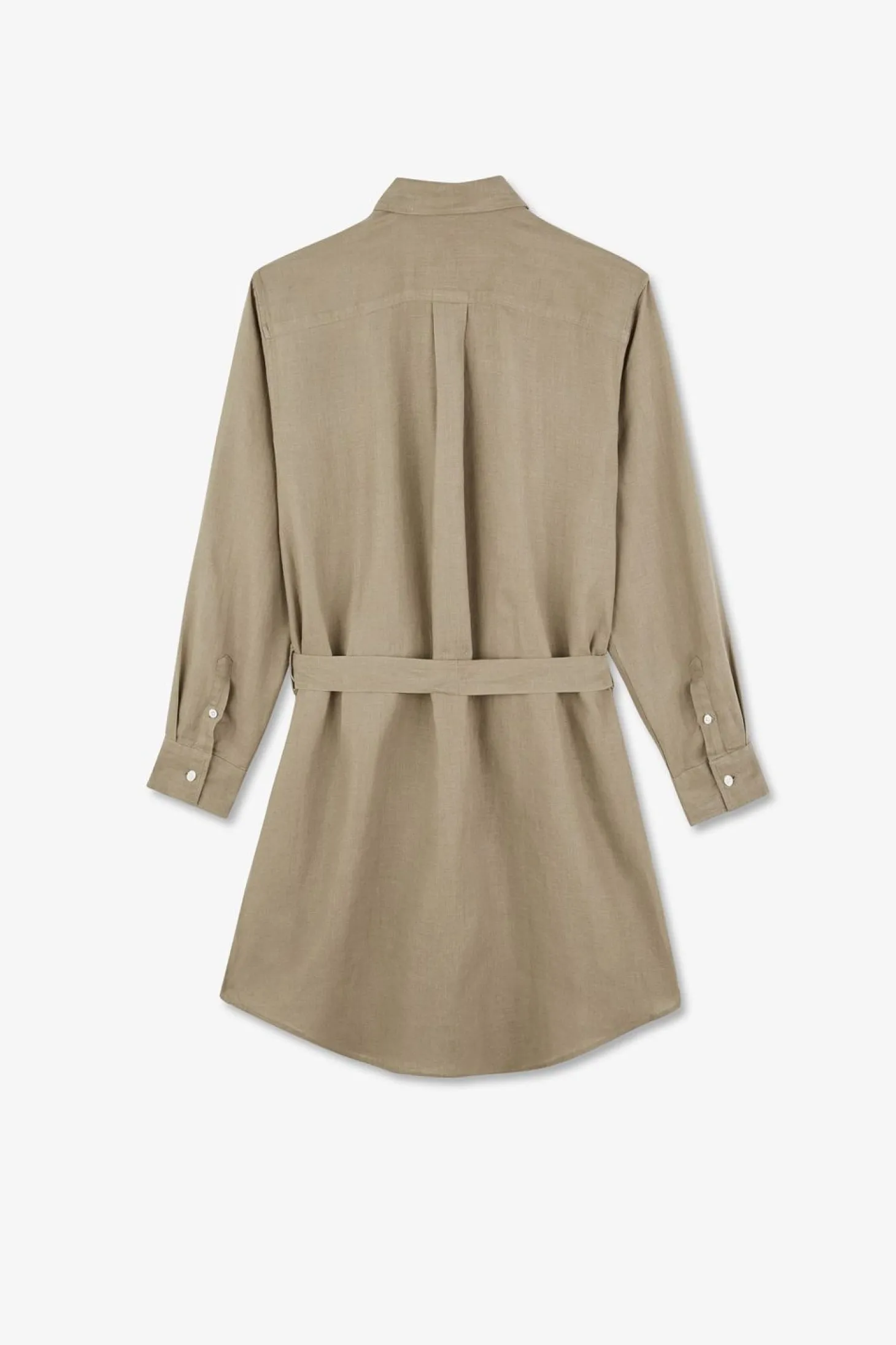 Robe Chemise En Lin Kaki