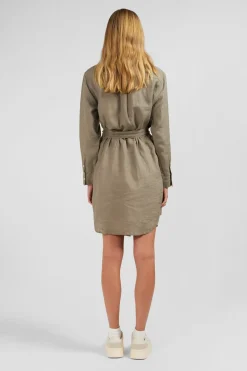 Robe Chemise En Lin Kaki