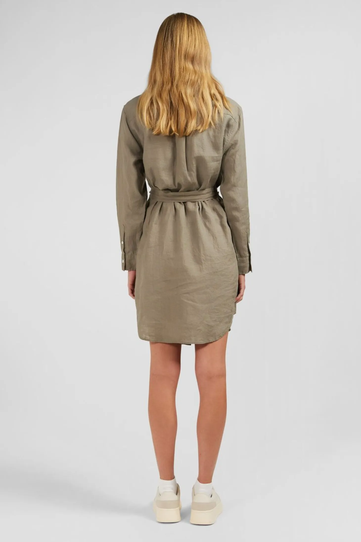 Robe Chemise En Lin Kaki