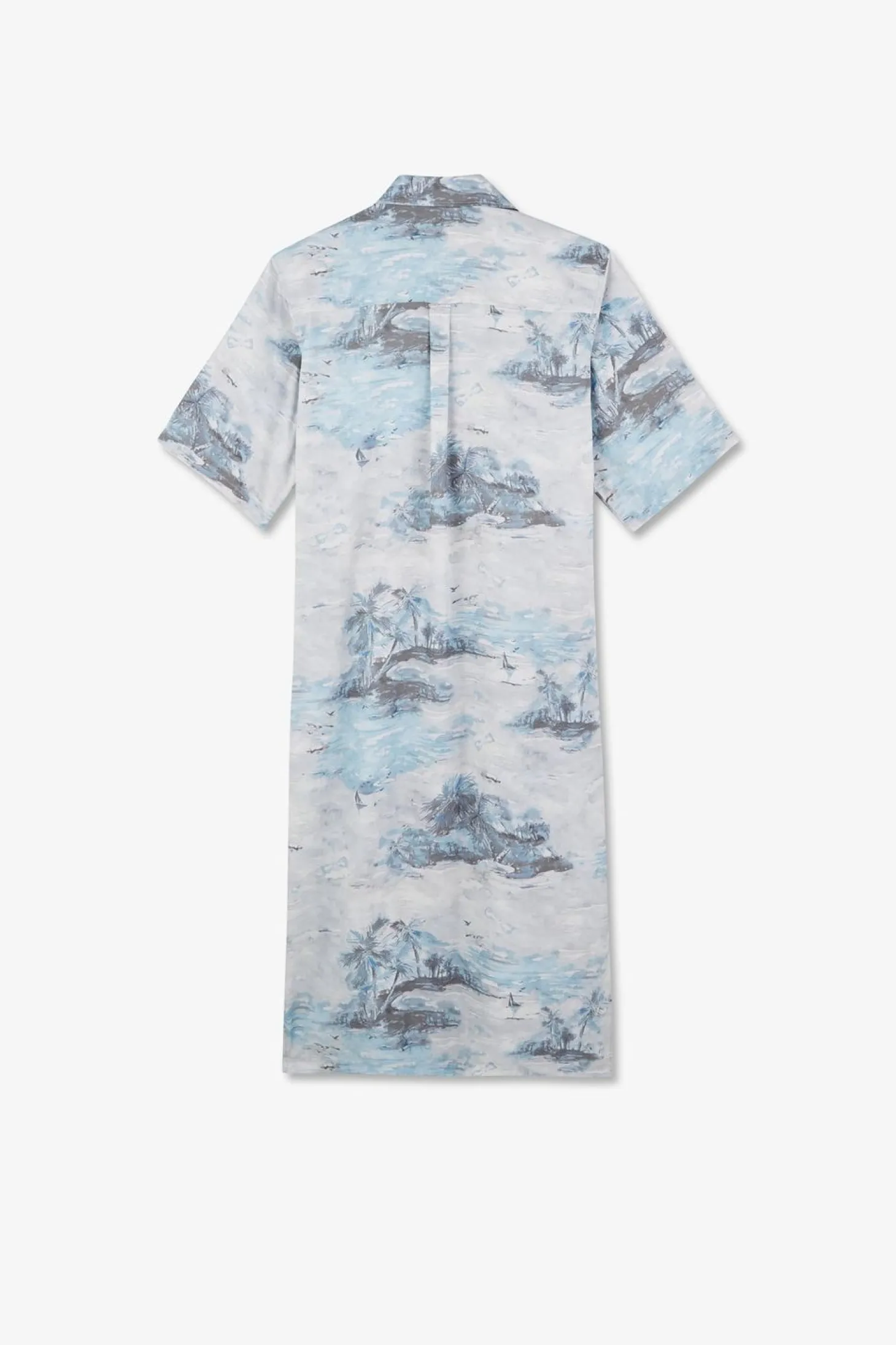 Robe Chemise En Lyocell Bleu Imprime Palmiers