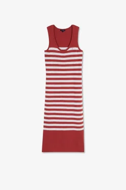 Robe Debardeur Mariniere Rouge Et Blanche En Lin Et Coton