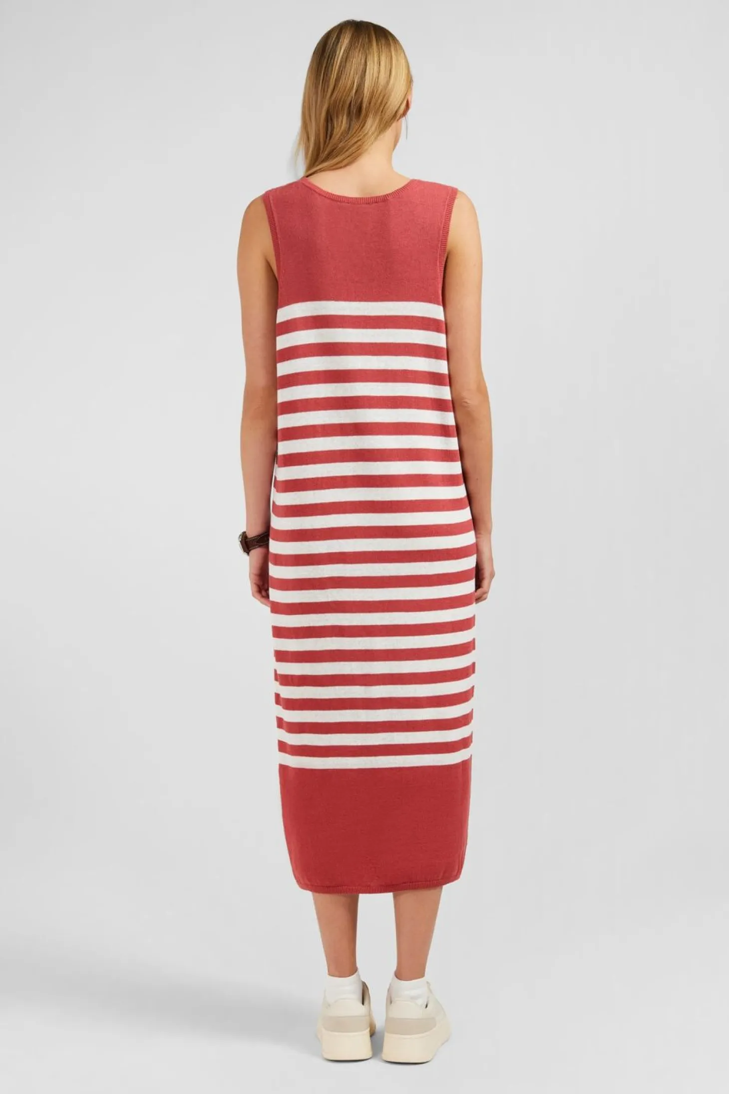 Robe Debardeur Mariniere Rouge Et Blanche En Lin Et Coton