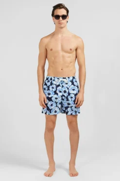 Short De Bain Bleu Imprime Exclusif Fleurs