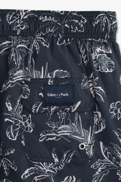 Short De Bain Bleu Marine Imprime Exclusif Feuilles