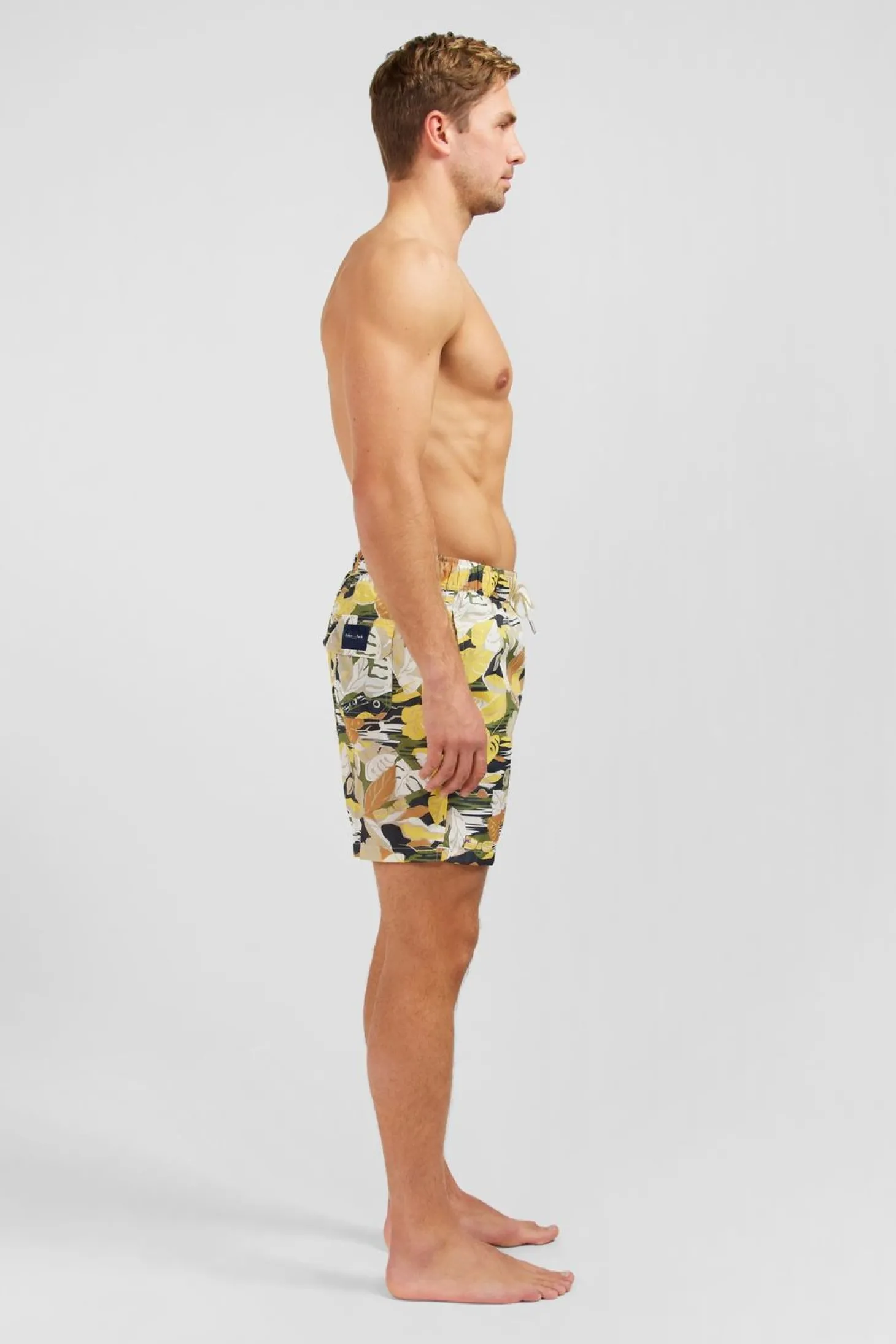 Short De Bain Kaki Imprime Exclusif Tropical