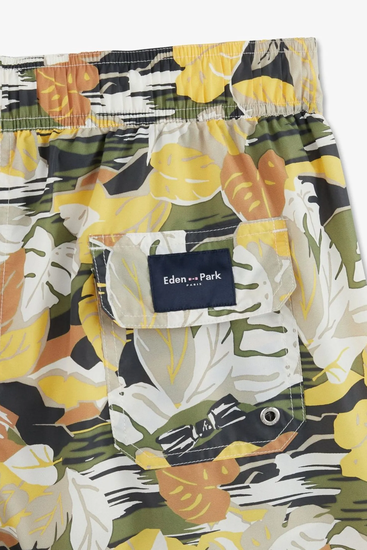 Short De Bain Kaki Imprime Exclusif Tropical