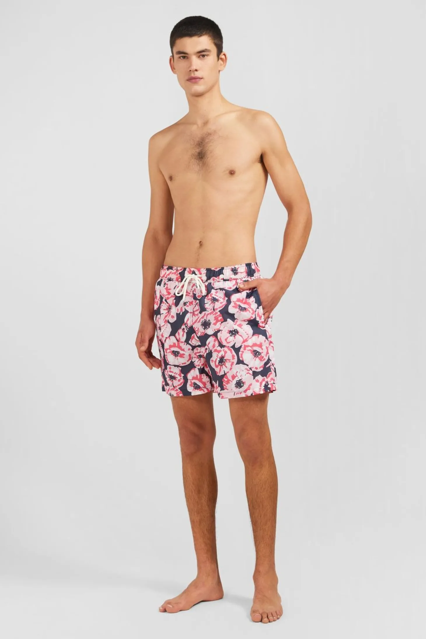 Short De Bain Rose Imprime Exclusif Fleurs