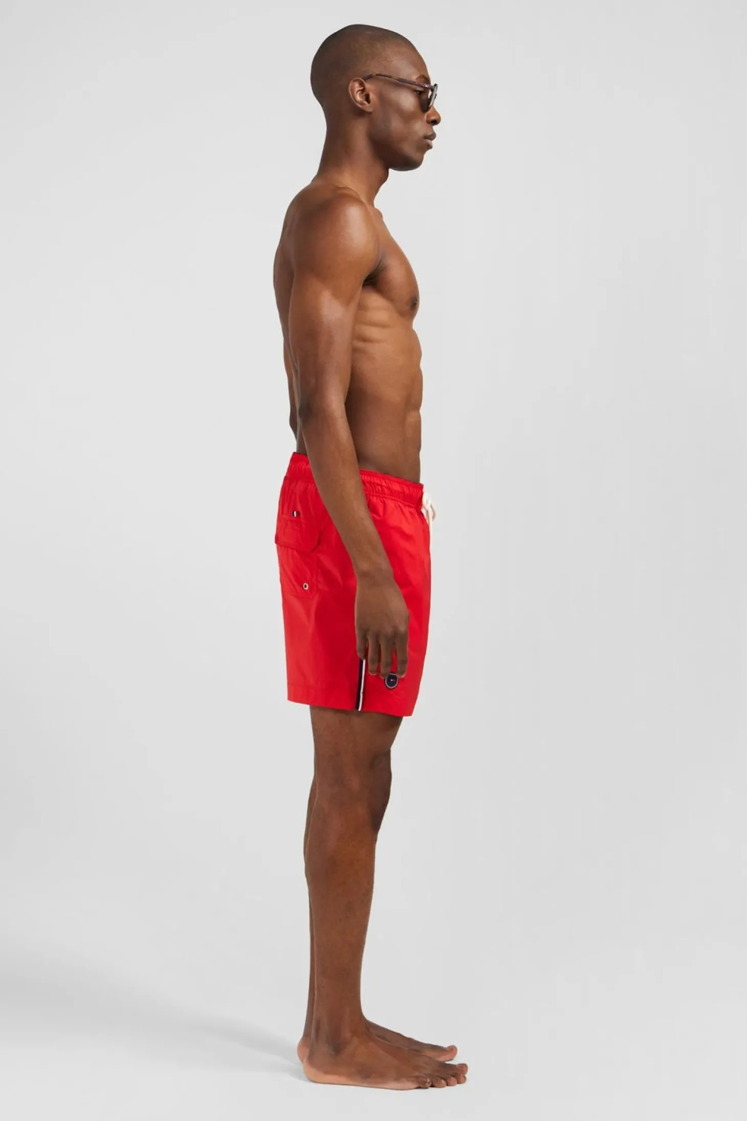 Short De Bain Uni Detail Bandes Tricolores