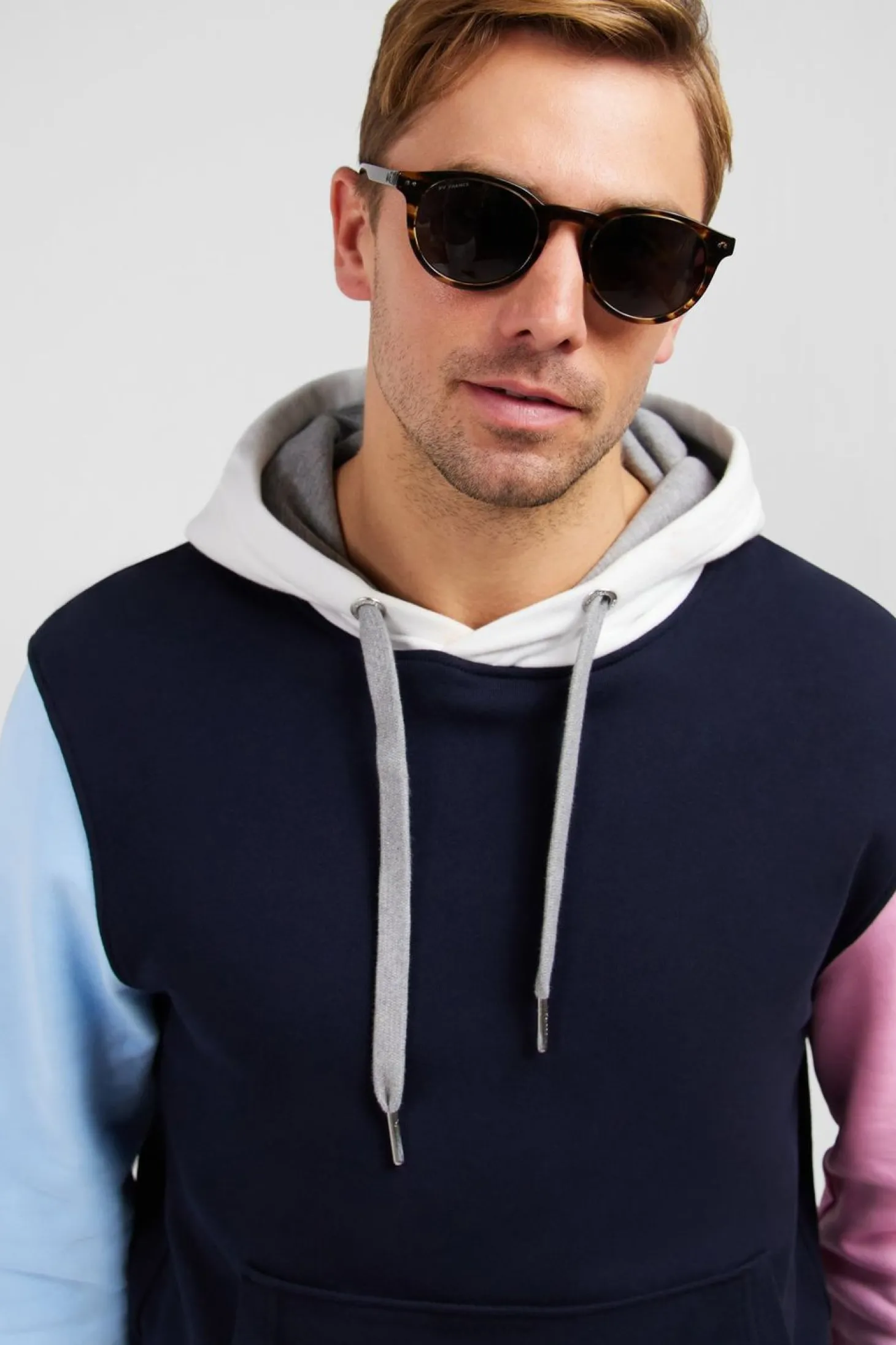 Sweat A Capuche Colorblock Bleu Fonce