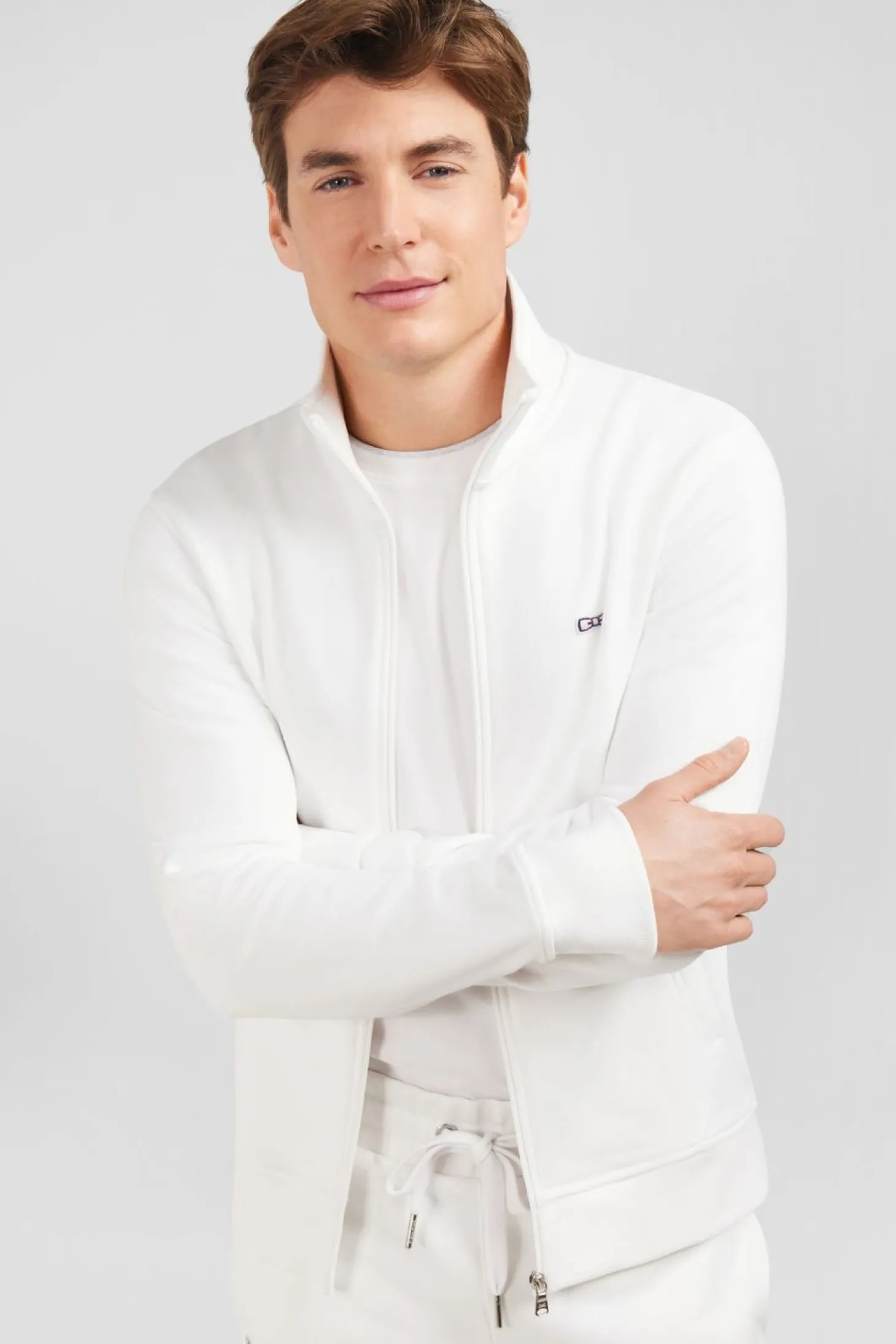 Sweat Blanc Zippe A Col Montant