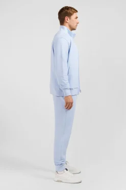 Sweat Bleu Clair Zippe A Col Montant