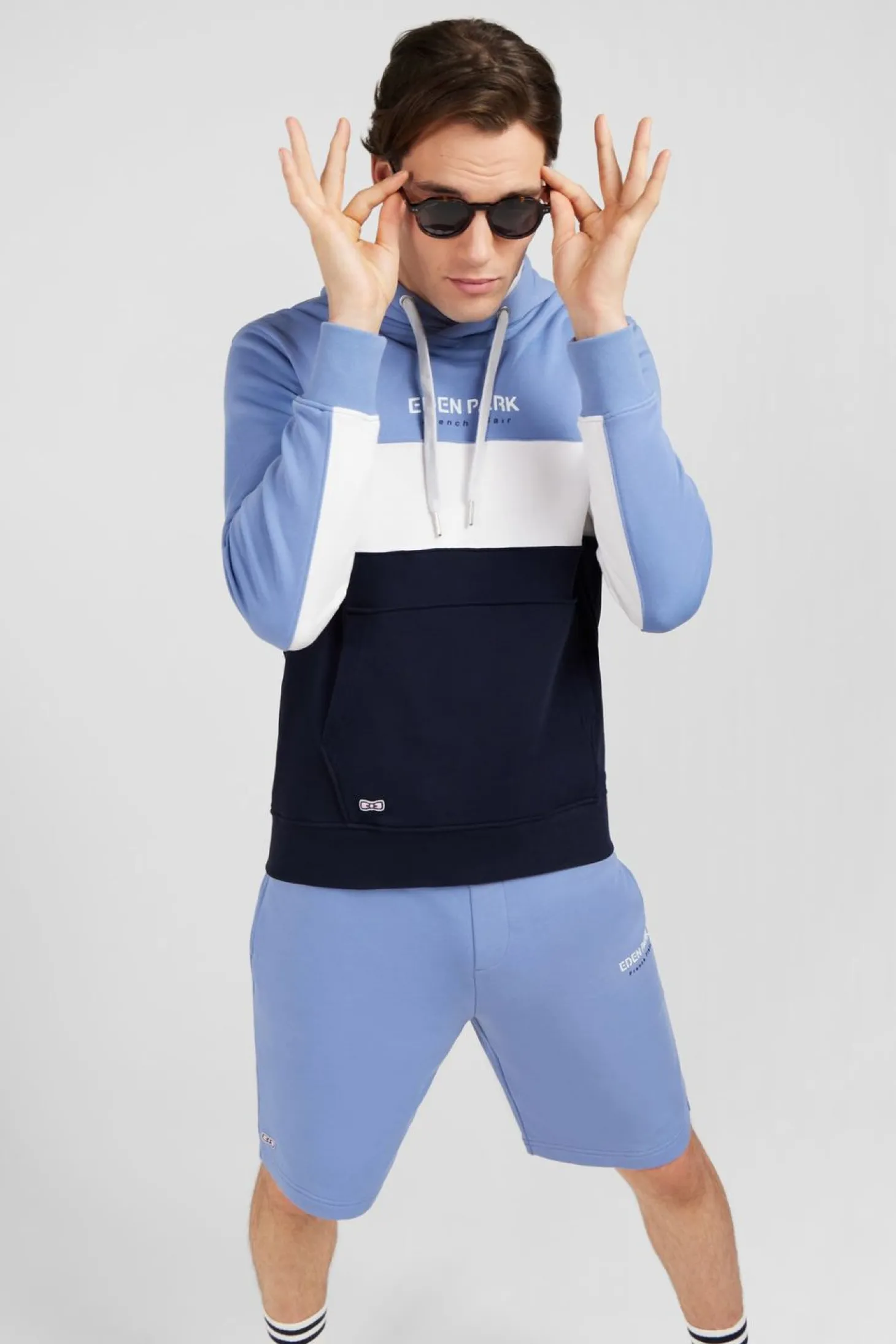 Sweat Bleu Colorblock A Capuche