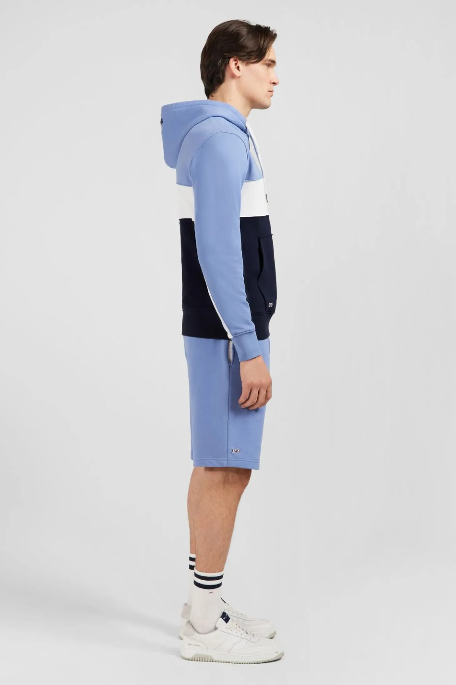 Sweat Bleu Colorblock A Capuche
