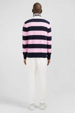 Sweat Bleu Fonce A Rayures Et Col Polo