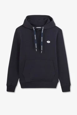 Sweat Bleu Fonce Uni A Capuche