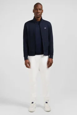 Sweat Bleu Fonce Zippe A Col Montant