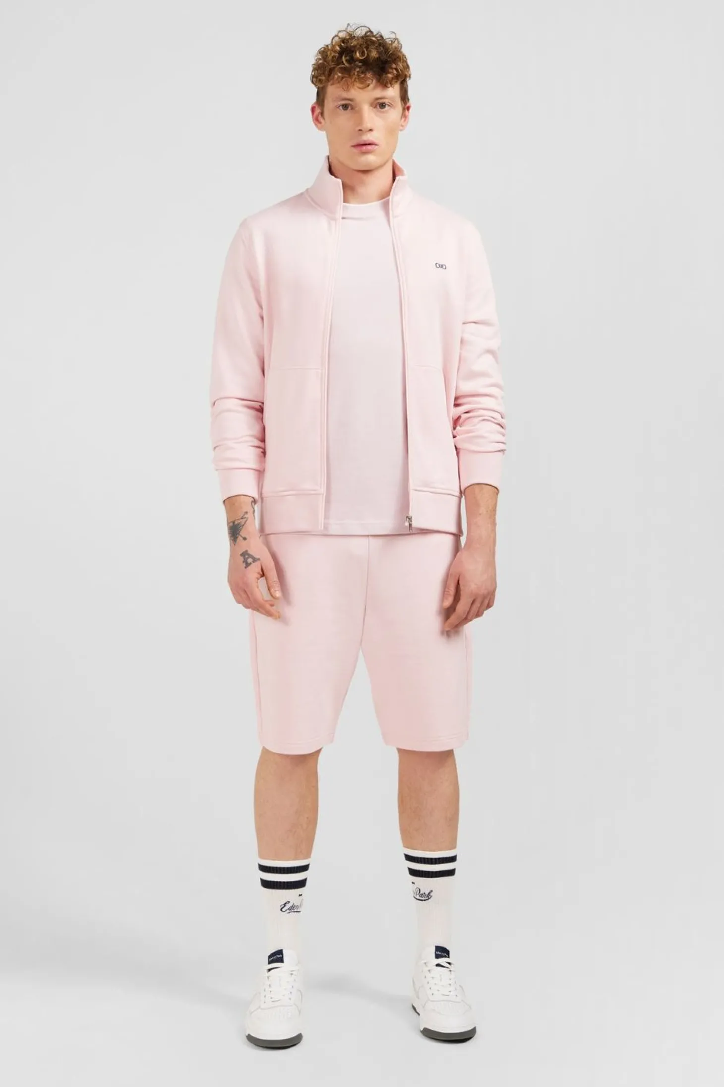 Sweat Rose Zippe A Col Montant