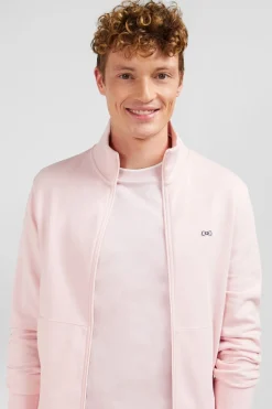 Sweat Rose Zippe A Col Montant
