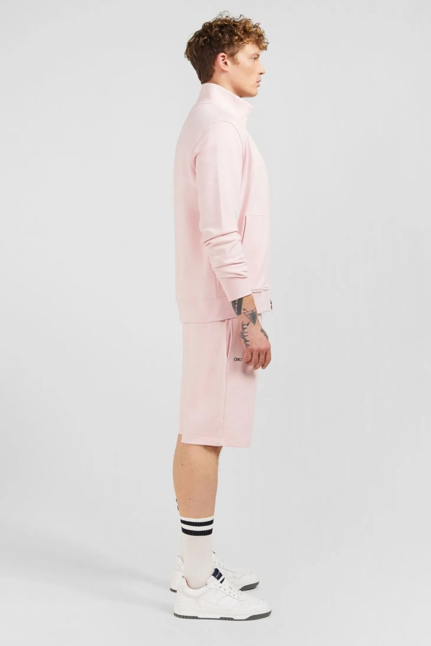 Sweat Rose Zippe A Col Montant