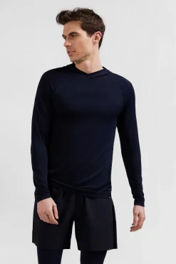 Sweatshirt A Capuche A Manches Cerclees Bleu Marine