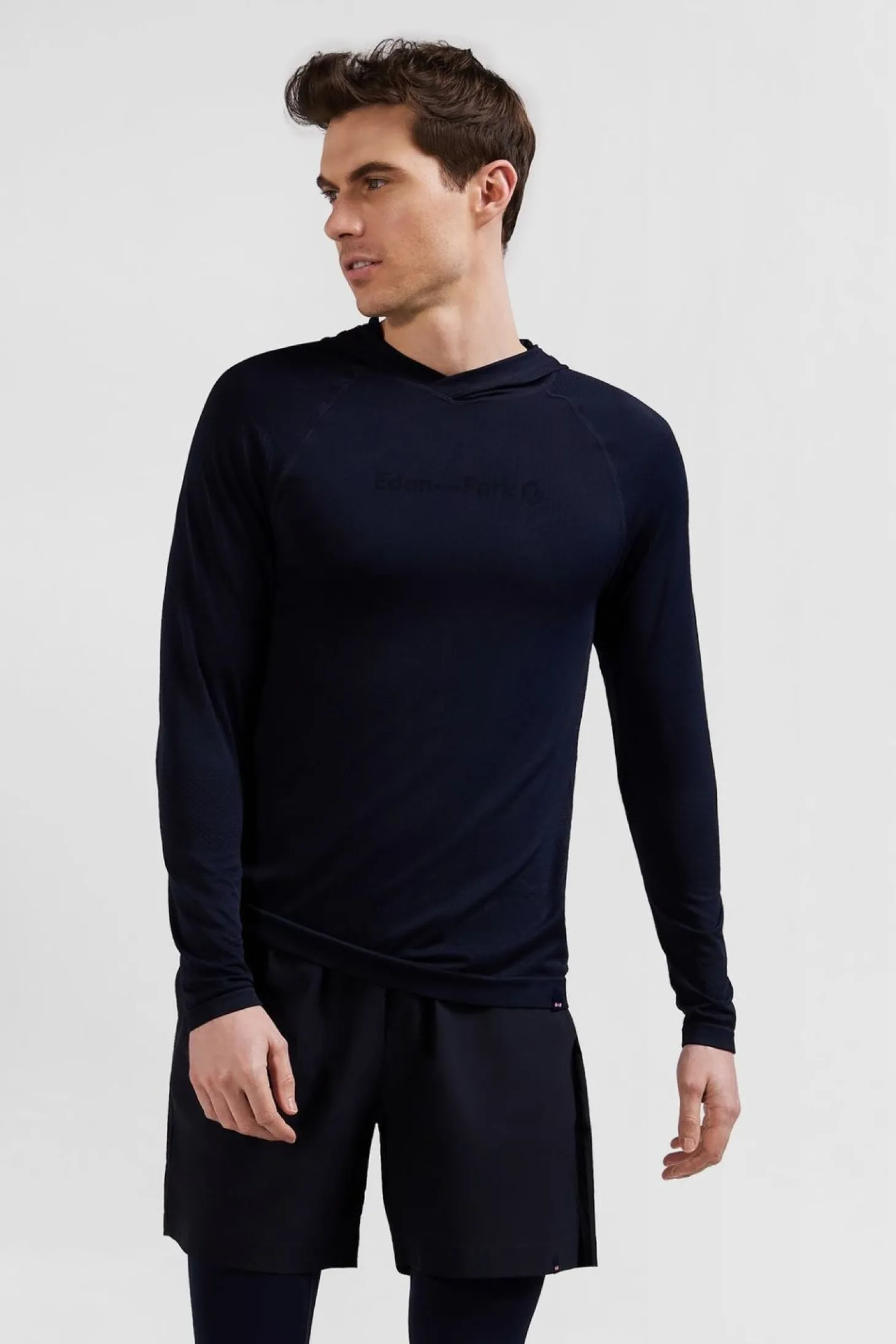 Sweatshirt A Capuche A Manches Cerclees Bleu Marine