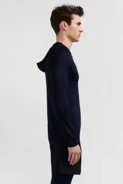 Sweatshirt A Capuche A Manches Cerclees Bleu Marine