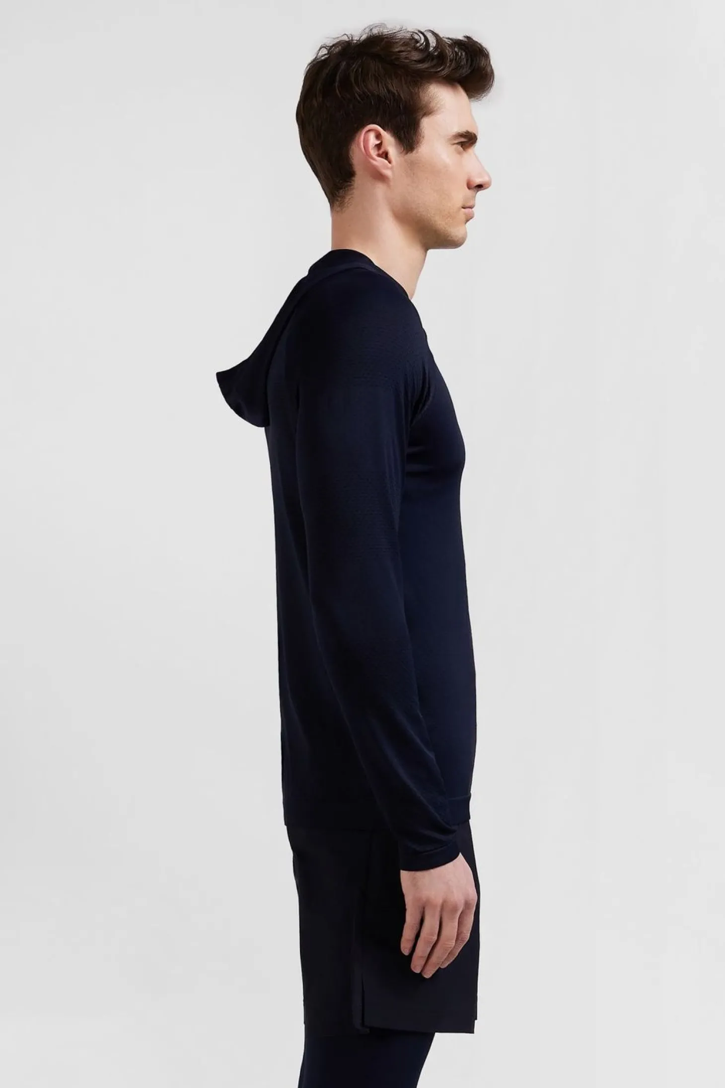 Sweatshirt A Capuche A Manches Cerclees Bleu Marine