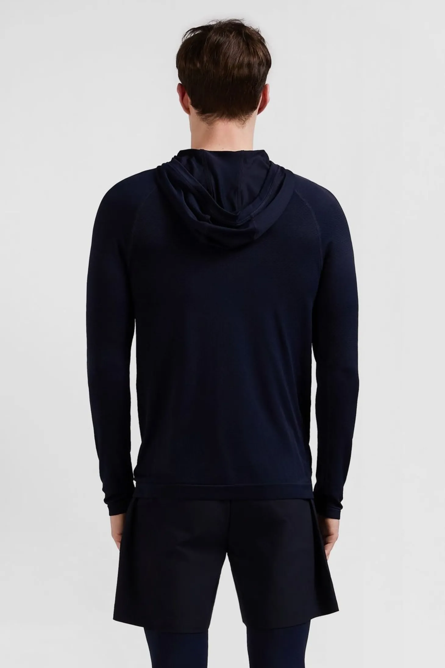 Sweatshirt A Capuche A Manches Cerclees Bleu Marine
