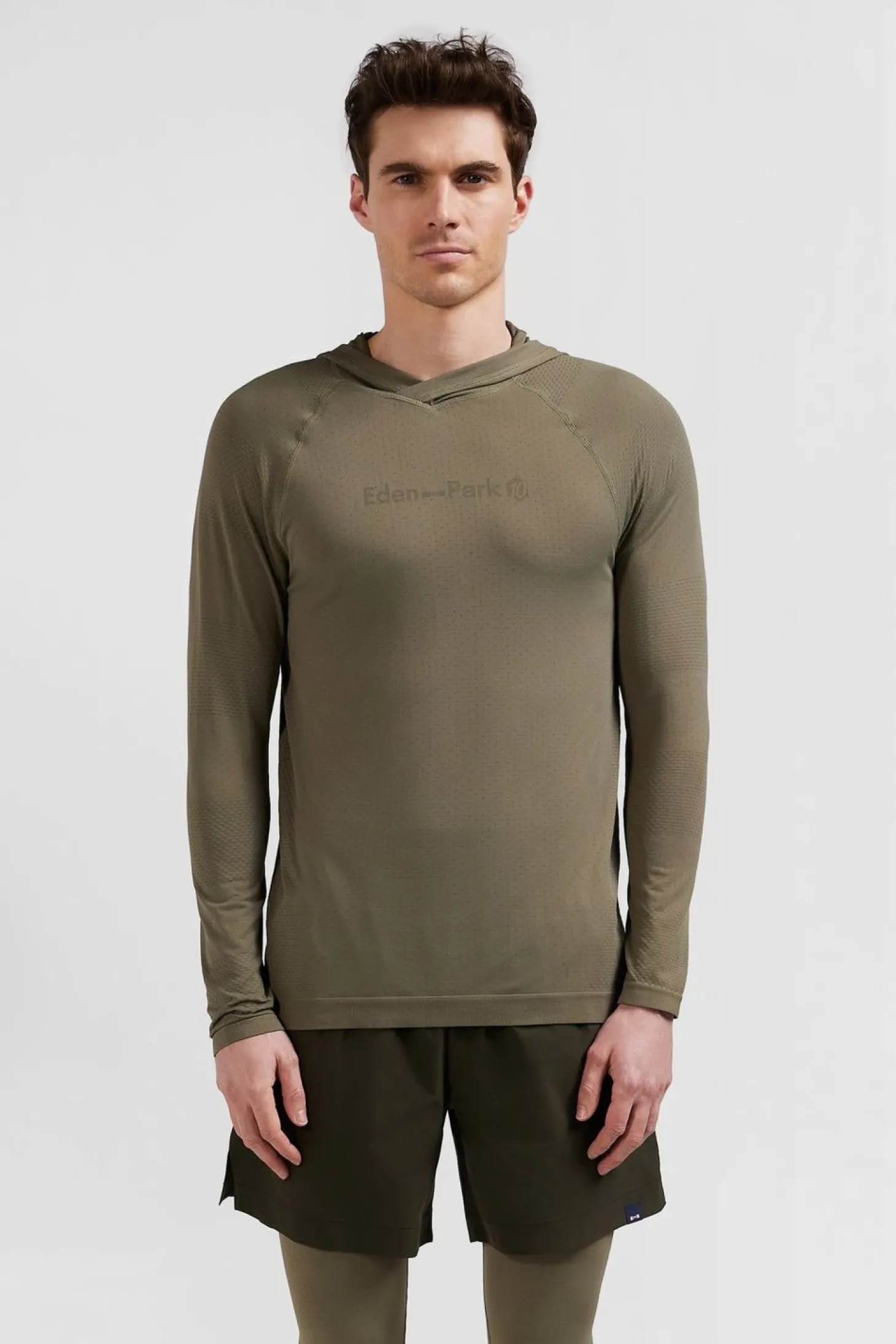 Sweatshirt A Capuche A Manches Cerclees Kaki