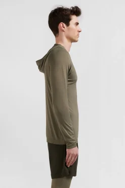 Sweatshirt A Capuche A Manches Cerclees Kaki