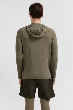 Sweatshirt A Capuche A Manches Cerclees Kaki