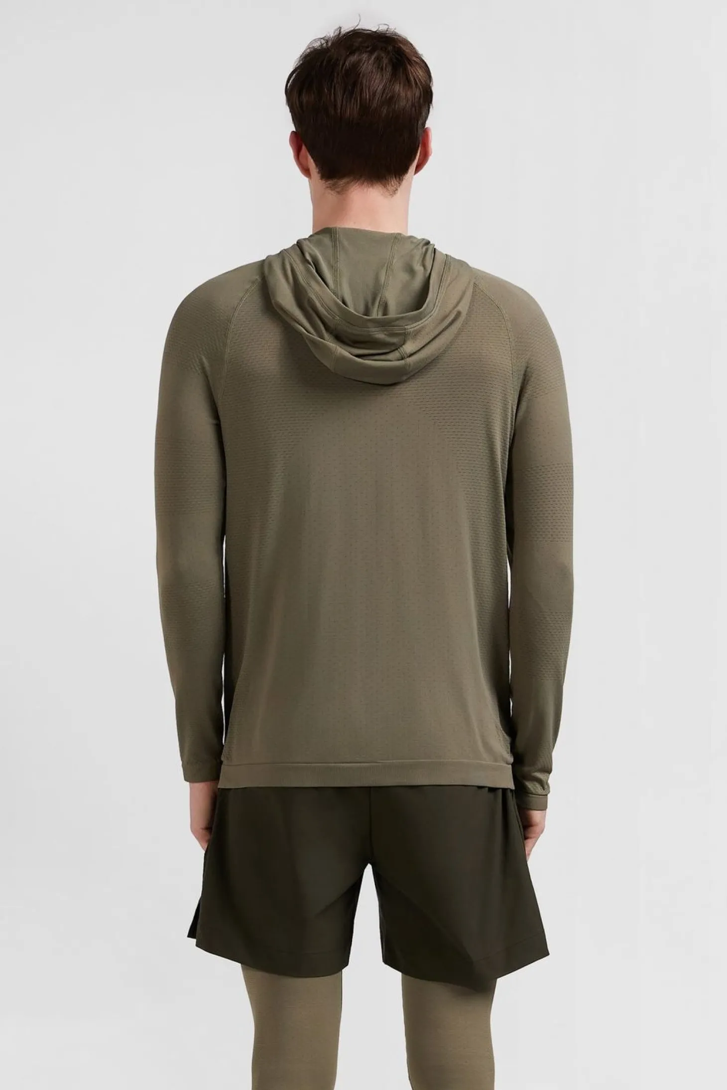 Sweatshirt A Capuche A Manches Cerclees Kaki