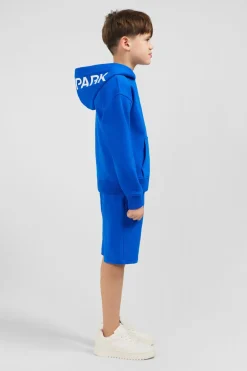 Sweatshirt A Capuche Serigraphiee Bleu En Molleton