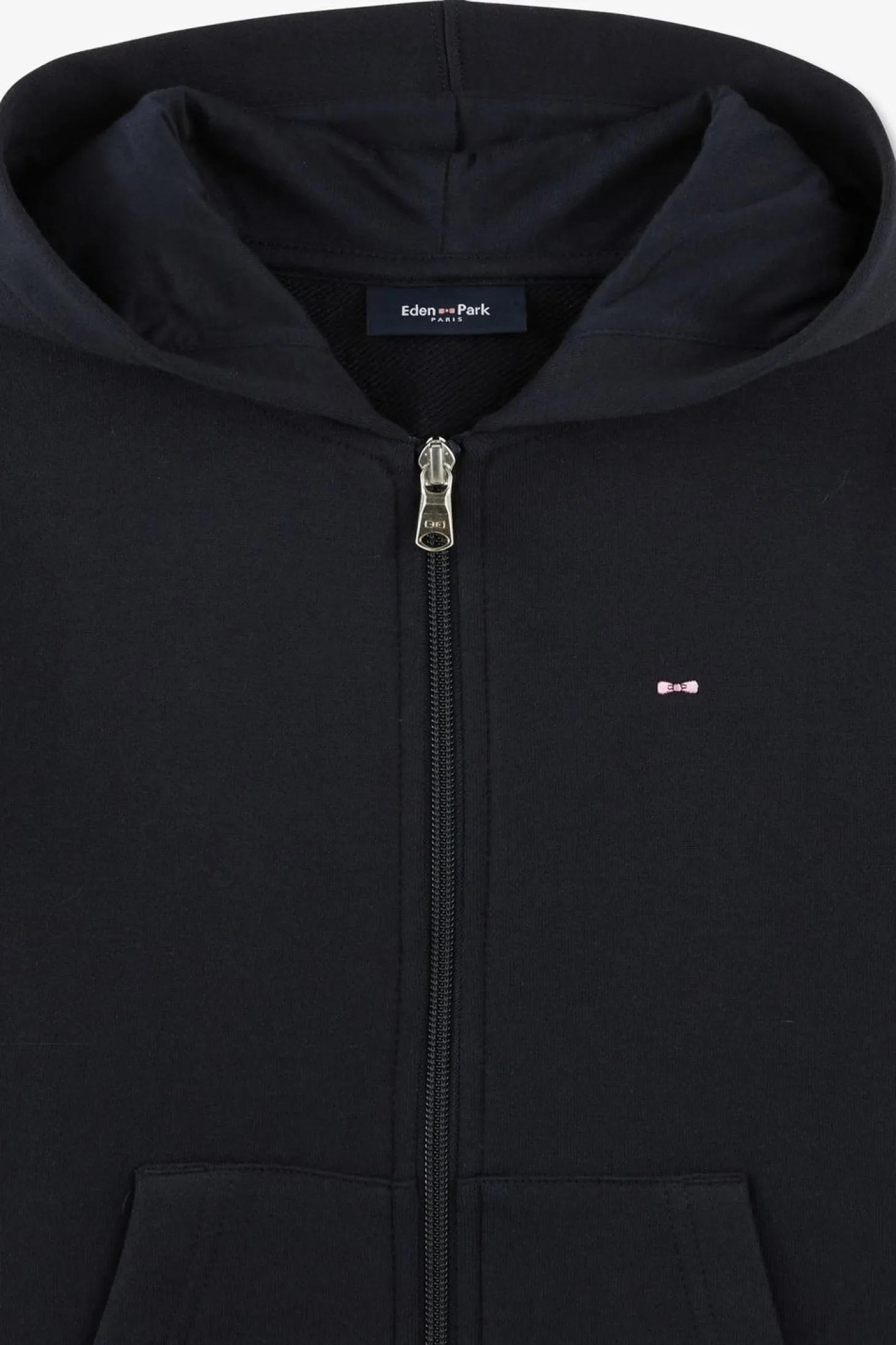 Sweatshirt A Capuche Zippe Marine En Molleton Coton