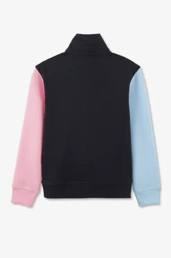 Sweatshirt Col Polo Marine Manches Bicolores En Coton